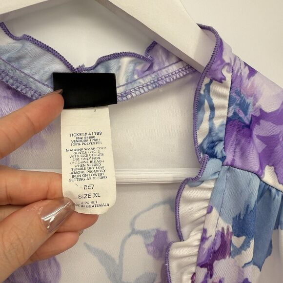Salon Studio Y2k Purple Floral Tie Front Top Size XL Pajama - Picture 3 of 7